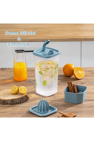 Porsima 06-1109 Detoks Sürahi & Limonluk Şeffaf 1,5 L - Mavi