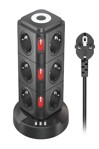 Kule Tipi 3xusb, 12'li Akım Korumalı Priz, Soket 10watt Wireless