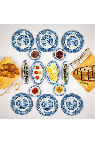 Fecra Vintage Blue 14 Parça Kahvaltı Takımı