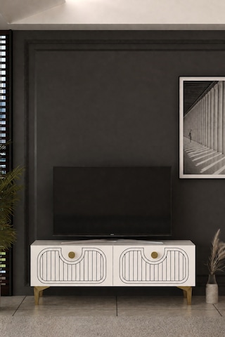 120dhdts3ba Hera Lazer Desenli Tv Sehpası Beyaz-altın