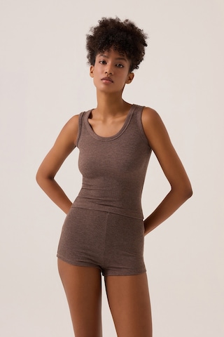 Los Ojos X Ece Kahverengi Modal Kumaşlı Askılı Şortlu Pijama Takımı Ribbed Pj3 Kahverengi Kahverengi