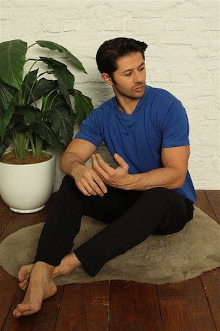 Akbeniz Erkek Sax V Yaka 3'Lü Pijama Takım 6822-Saks Saks Mavisi