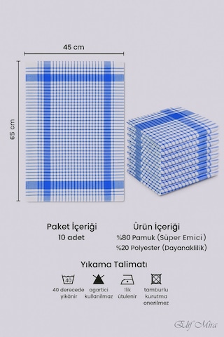 10 Lu Lüks Mutfak Kurulama Bezi Seti 45x65 Cm Table Linen Mavi