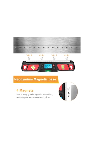 Vkemall Dijital Açı Ölçer Magnetlı Paslanmaz Çelik - Yükseklik/eğim Ölçümü, Geri Aydınlatmalı Ekran, Veri Kilidi Fonksiyonu