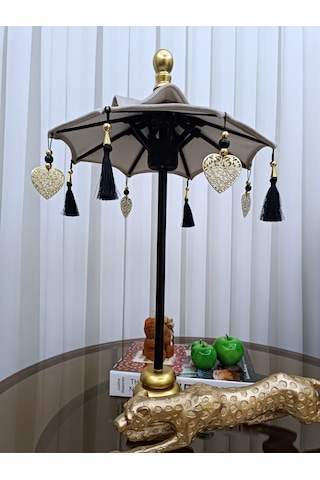 Handmade Dekoartif Bali Şemsiye Krem Kadife 60 Cm 09 Bali