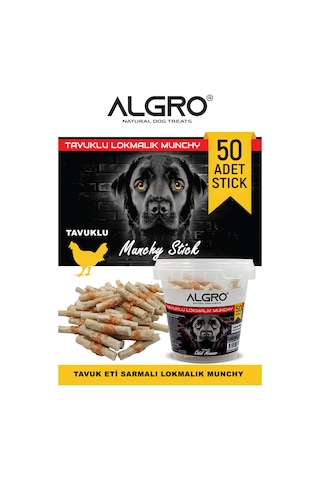 Algro Tavuk Göğüs Etli Lokmalık Munchy Stick 50 Adet Kapaklı Kova