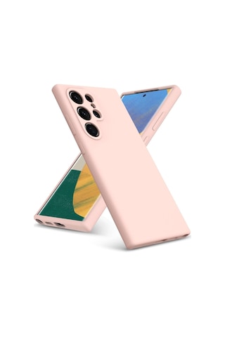 Samsung Galaxy S22 Ultra Uyumlu Silikon Kılıf - Pastel Renk Kamera Korumalı Kapak -Pudra Pembe
