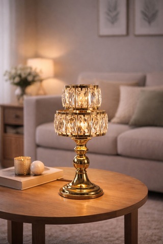 Modern Taşlı Gold Masa Lambası Çok Renkli