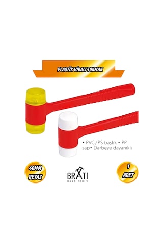 Plastik Saplı Vidalı Tokmak Çekiç 40mm Beyaz