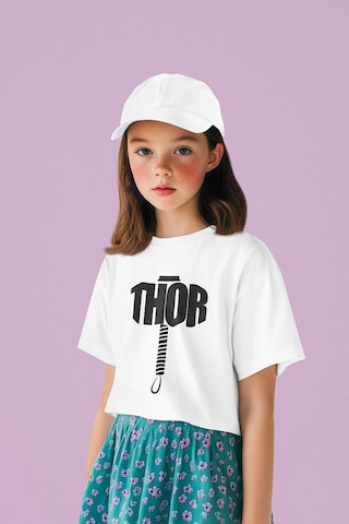 Sevbano Thor Çekiç Baskılı Unisex Avengers Çocuk Tişört 1-12 Yaş Beyaz