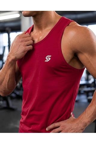 Sapeur Erkek Sporcu Atlet - Nefes Alabilir Fit Kesim, Gym & Fitness Tanktop Kırmızı