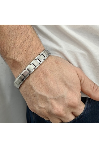 Chavin Negatif iyon Mıknatıs Gri Çelik Erkek Bileklik et32by Gümüş