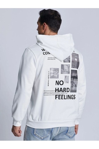 Altamira Unisex Beyaz Sırt Baskılı Kapşonlu Oversize Sweatshirt 001