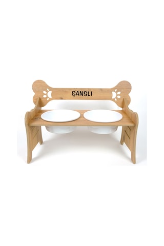 Realwood Özel İsimli Seramik Kaseli Büyük Irk Köpek Mama Su Kabı Stand