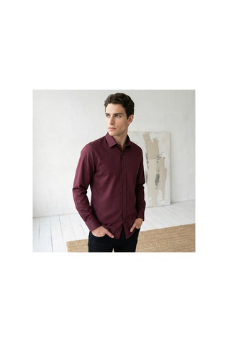Yusaytr Slim Fit Uzun Kollu Pamuklu Gizli Düğme Yakalı Oxford Gömlek Bordo Bordo