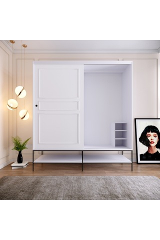 Pasific Home Martin 2 Kapaklı Sürgülü Gardırop Elbise Dolabı Parlak Beyaz 190 CM
