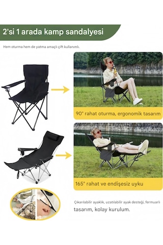 Yt00 Şezlong Sandalye Ve Yatabilen Sandalyesi Kademeli Kamp Sandalyesi Şenzloğu Siyah