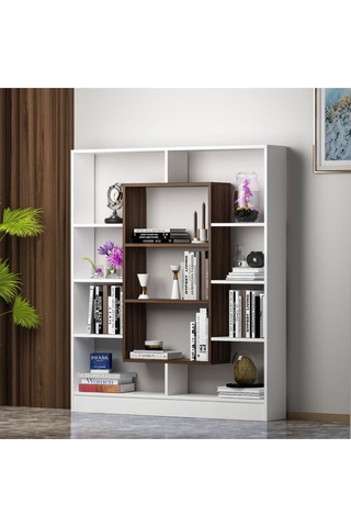 Venüs Kitaplık - Parlak Beyaz / Ceviz