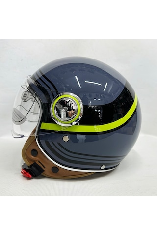 Nero Tk-06 Şefaf Vizörlü Yarım Açık Kask Gri Yeşil