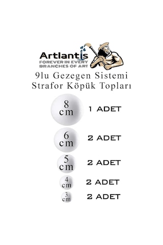 Güneş Sistemi Maketi İçin 9 Lu Boyanabilir Strafor Top Seti Gezegenler Modeli Deney Okul Seti Köpük Küre Top
