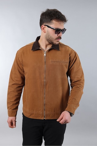 Little Cup Erkek Regular Fit Yaka Garni Fermuarlı Taba Kot Ceket