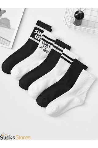 Esinti Tenis Desenli Unisex Soket Çorap 6 Adet Beyaz - Siyah