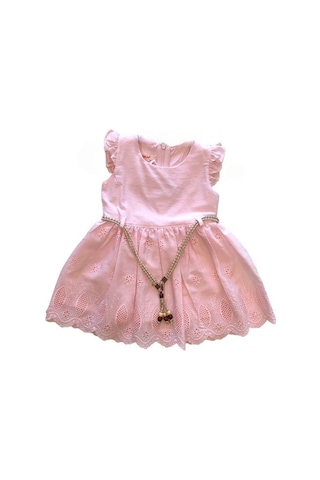 Kız Çocuk Eteği Güpürlü Kemerli Elbise-13873 Pembe