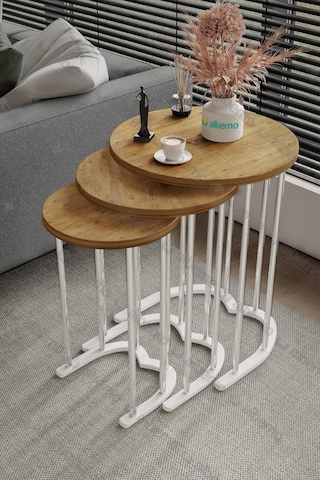 Usta Mekan Tokyo Gümüş Atlantik Çam Mdf 3 Lü Yuvarlak C Zigon Sehpa Gri