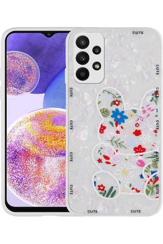 Galaxy A23 Kılıf Desenli Sert Silikon Zore Mumila Kapak White Rabbit