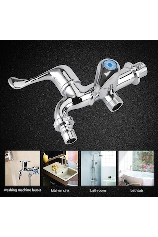 Bosphorusboutique02 Boyouyou Çift Ağızlı Saplı Musluk, G1/2 Mor, Çamaşır Makinesi Lavabo Banyo, Çok Amaçlı, Krom Abs Mor