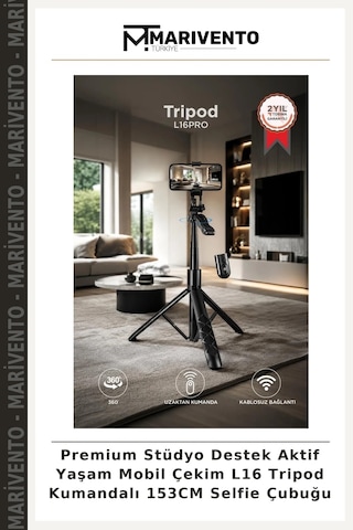 Premium Stüdyo Destek Aktif Yaşam Mobil Çekim L16 Tripod Kumandalı 153cm Selfie Çubuğu