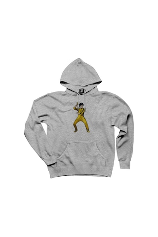 Bruce Lee Face for fight Gri Kapşonlu Sweatshirt Hoodie Gri