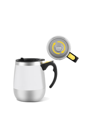 Lemestar Beyaz Otomatik Manyetik Karıştırıcı Kupa - Paslanmaz Çelik Isı Yalıtımlı, Gezginler İçin Spillproof, Kahve Şeker Krema Hızlı Karıştırma Beyaz