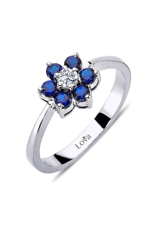 Lova Pırlantalı Safir Papatya Yüzük - 1020247