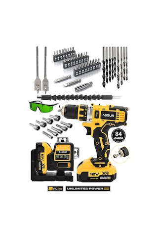 Assur Profesyonel 12v Çift Akülü 12 Köşe 360 Lazer Hizalama & Akülü Vidalama Set-1656