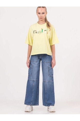 Zekids Kız Çocuk Denim Kargo Bol Paça Pantolon-13788-mavi Mavi
