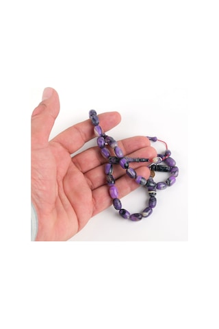 Katalin Usta İşi İmzalı Beyzi Kesim 7.5x11mm Tesbih - Mor Mor