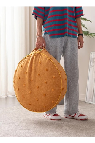 Çok Amaçlı Puantiyeli Keten Yer Bahçe Minderi Fermuarlı İç Dolgulu Yıkanabilir 60x65 Turuncu