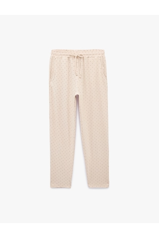 Koton Beli Bağcıklı Puantiyeli Rahat Kalıp Pijama Altı Beyaz Desenli 7wlk40108mk