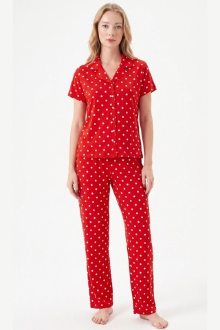 Relax Mode Kadın Kırmızı Viskon Gömlek Pijama Takımı - Lb1002r