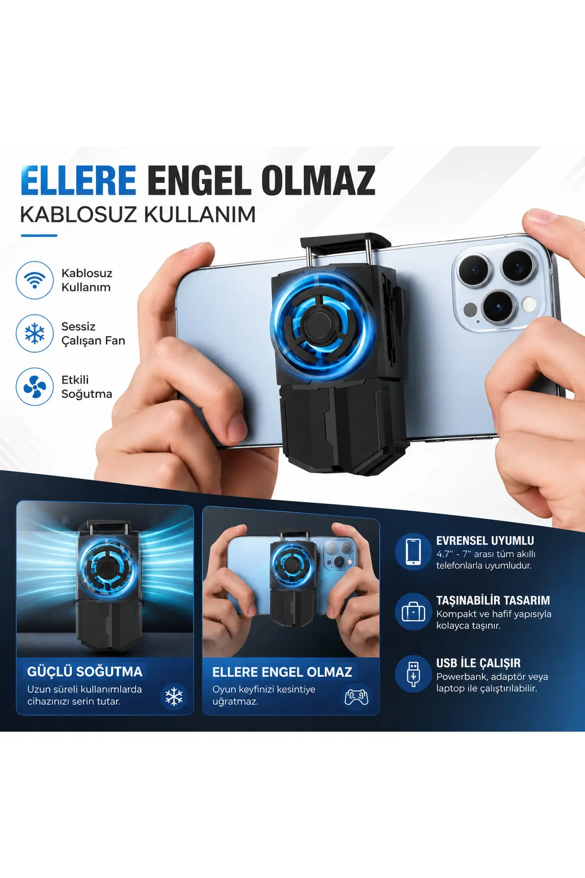 Dl-a5 1200mah Bataryalı Memo Cep Telefonu Soğutma Fanı Kablosuz Ve Şarj Edilebilir