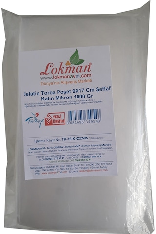 LokmanAVM Jelatin Torba Poşet 9X17 Cm Şeffaf Kalın Mikron 1000 Gr