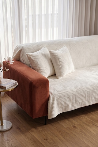 Krem Yumuşak Dokulu Koltuk Kanepe Örtüsü Dekoratif Kaymaz Yıkanabilir Premium Koltuk Şalı 170x200cm