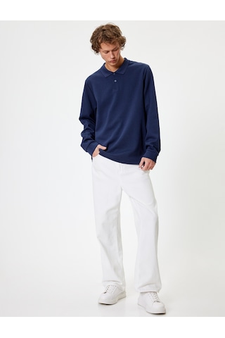 Koton Polo Yaka Sweatshirt Düğmeli Pamuklu Lacivert 5wam70091mk Lacivert