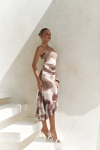 Mai Collection Mai Studios Co. Stracnaha Drape Detaylı Kahve Straplez Elbise Kahve