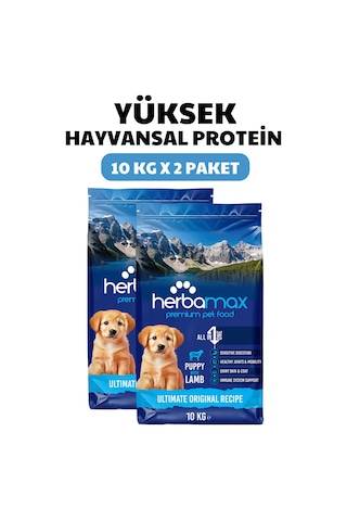 Herbamax Puppy Kuzu Etli ve Pirinçli Yavru Köpek Maması 2 x 10 KG