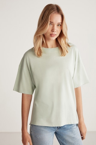 Grımelange Jemmy Kadın Relaxed Kalıp Bisiklet Yaka %100 Pamuk Kısa Kollu Basic Mint Yeşil T-shirt