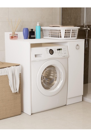 %100 Mdf Çamaşır Ve Kurutma Makinesi Dolabı, Kapaklı 2 Raflı Çamaşır Makinesi Düzenleyicisi Beyaz