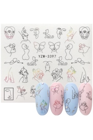 Soyut Kadın Genç Kız Yüz Kedi Sanatsal Tırnak Dövme Vinil Sticker Dövmesi Nail 6x5.5cm