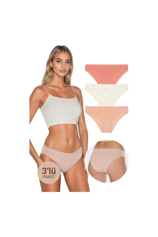 Kit İç Giyim Berrak 11853 3'lü Desenli Kadın Külot Çok Renkli